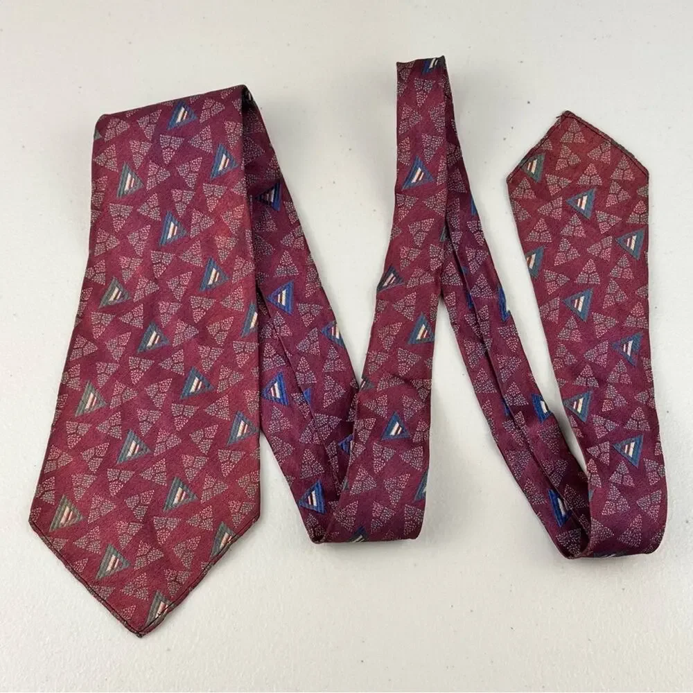 The Varsity Shop Baton Rouge, LA Burgundy Geometric Print Vintage Men’s Silk Tie
